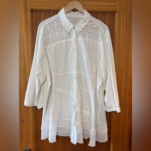 April Cornell lace patchwork blouse, plus size.